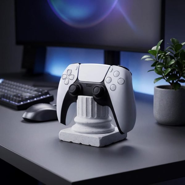 PS5 Controller Stand Compatible with PS5 Slim – Greek Pillar Design | 3D Printed | Marble White | Desk Display Holder for DualSense Controllers